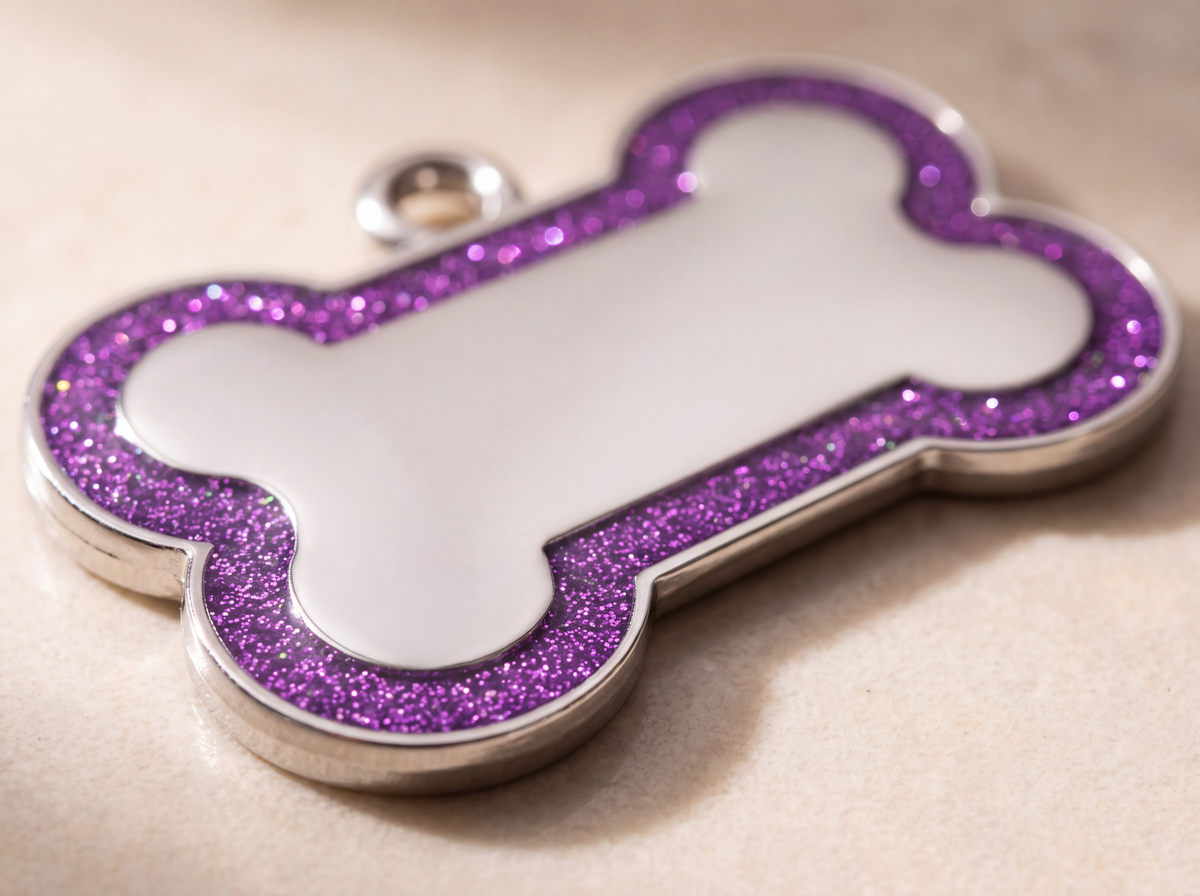Hondenpenning bot met glitterrand, 12 kleuren