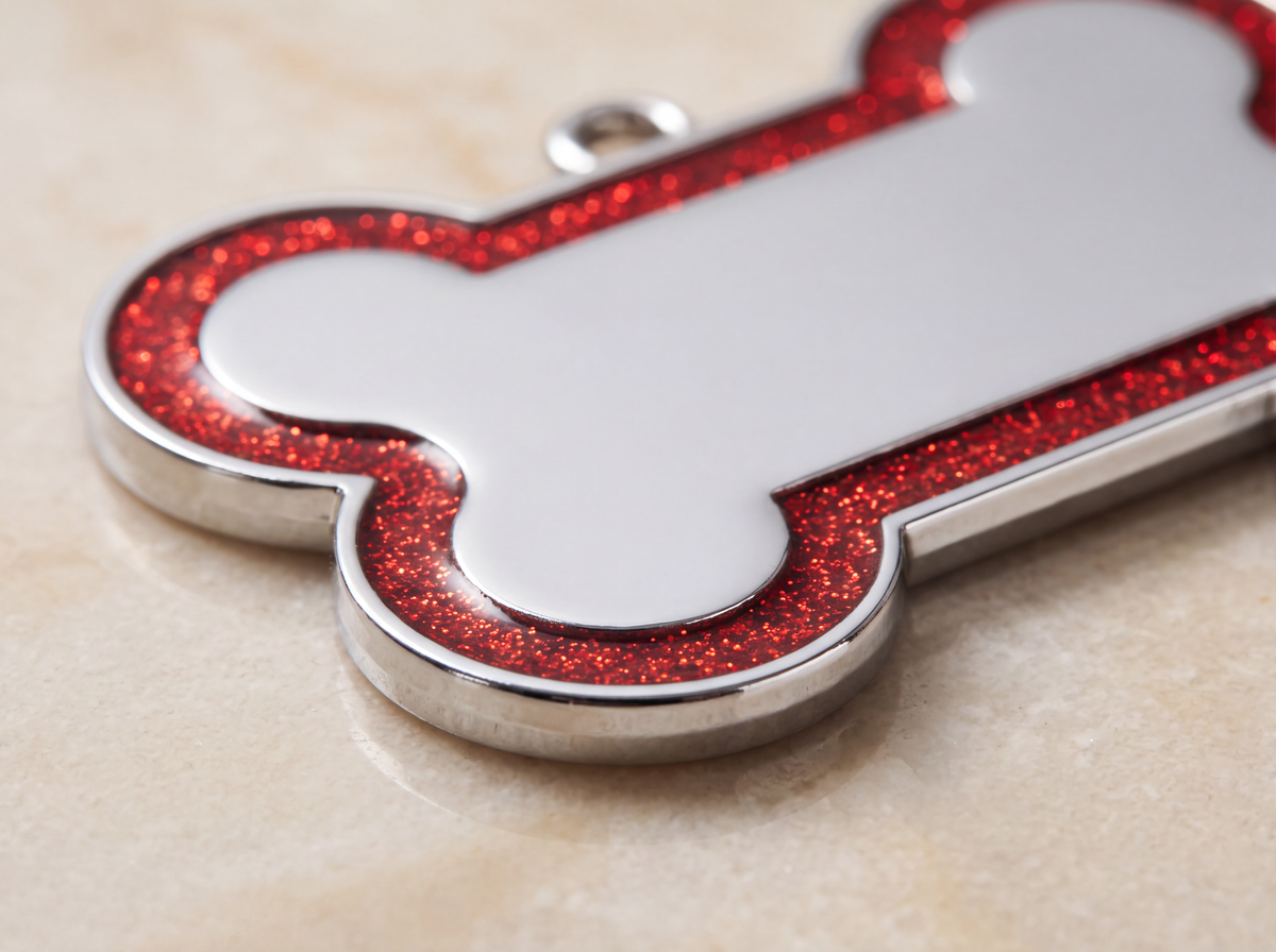 Hondenpenning bot met glitterrand, 12 kleuren
