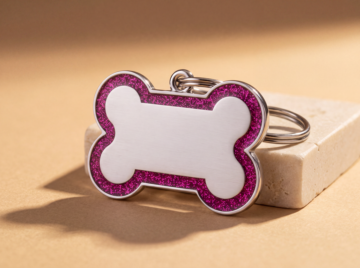 Hondenpenning bot met glitterrand, 12 kleuren