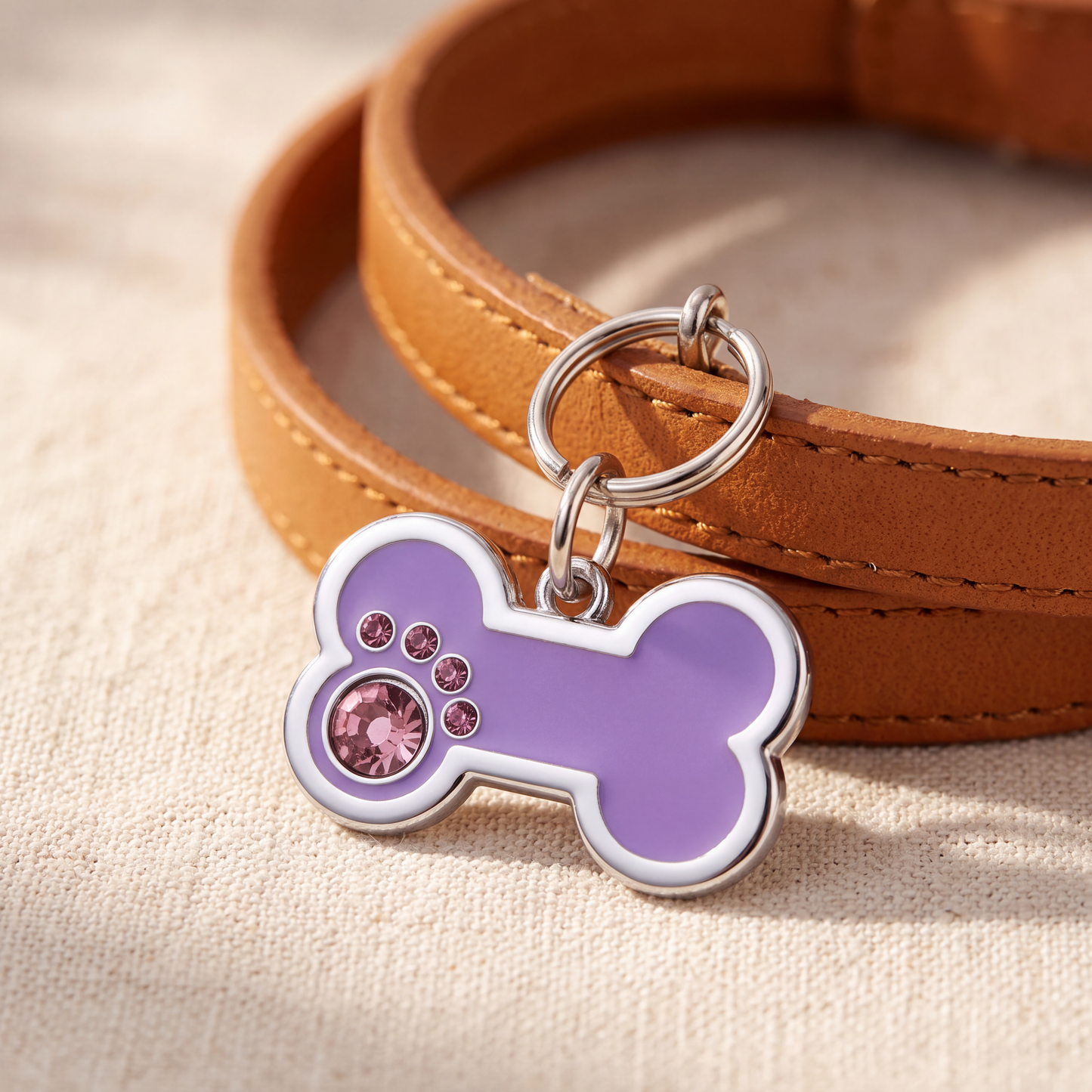 Hondenpenning bot met strass-steentjes, 4 kleuren