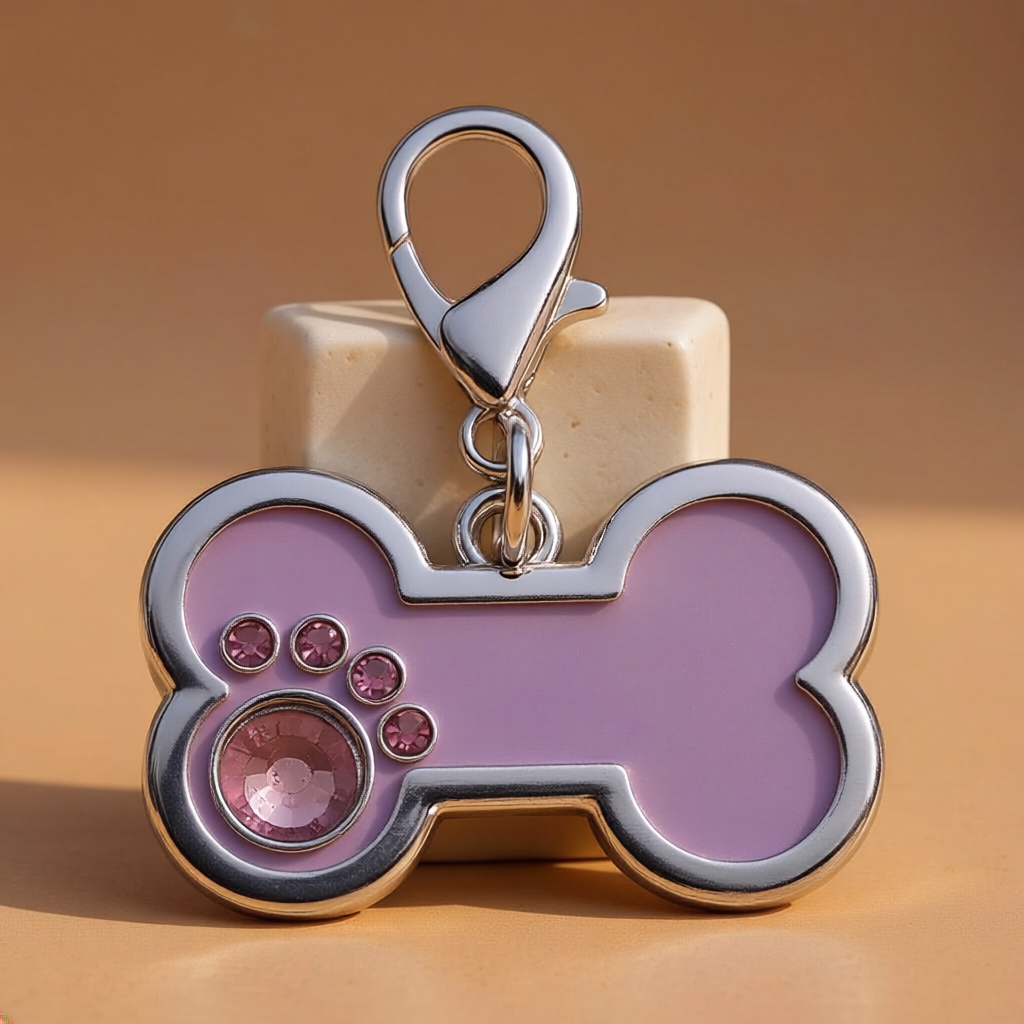 Hondenpenning bot met strass-steentjes, 4 kleuren