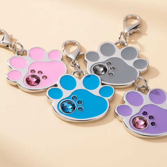 Hondenpenning pootvorm met strass-steentjes, 4 kleuren