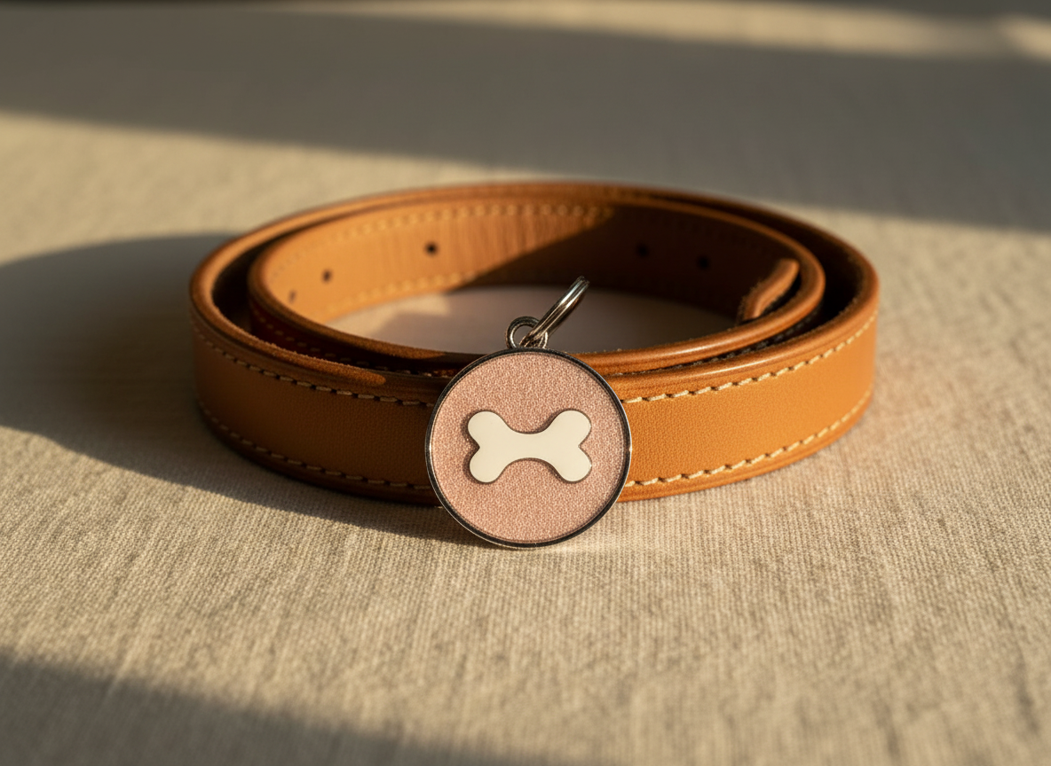 Ronde hondenpenning met glitter en botmotief, 7 kleuren