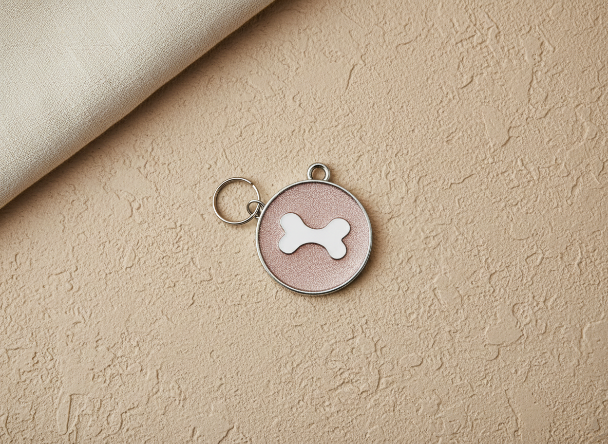 Ronde hondenpenning met glitter en botmotief, 7 kleuren