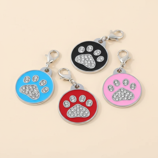 Ronde hondenpenning met strass en pootmotief