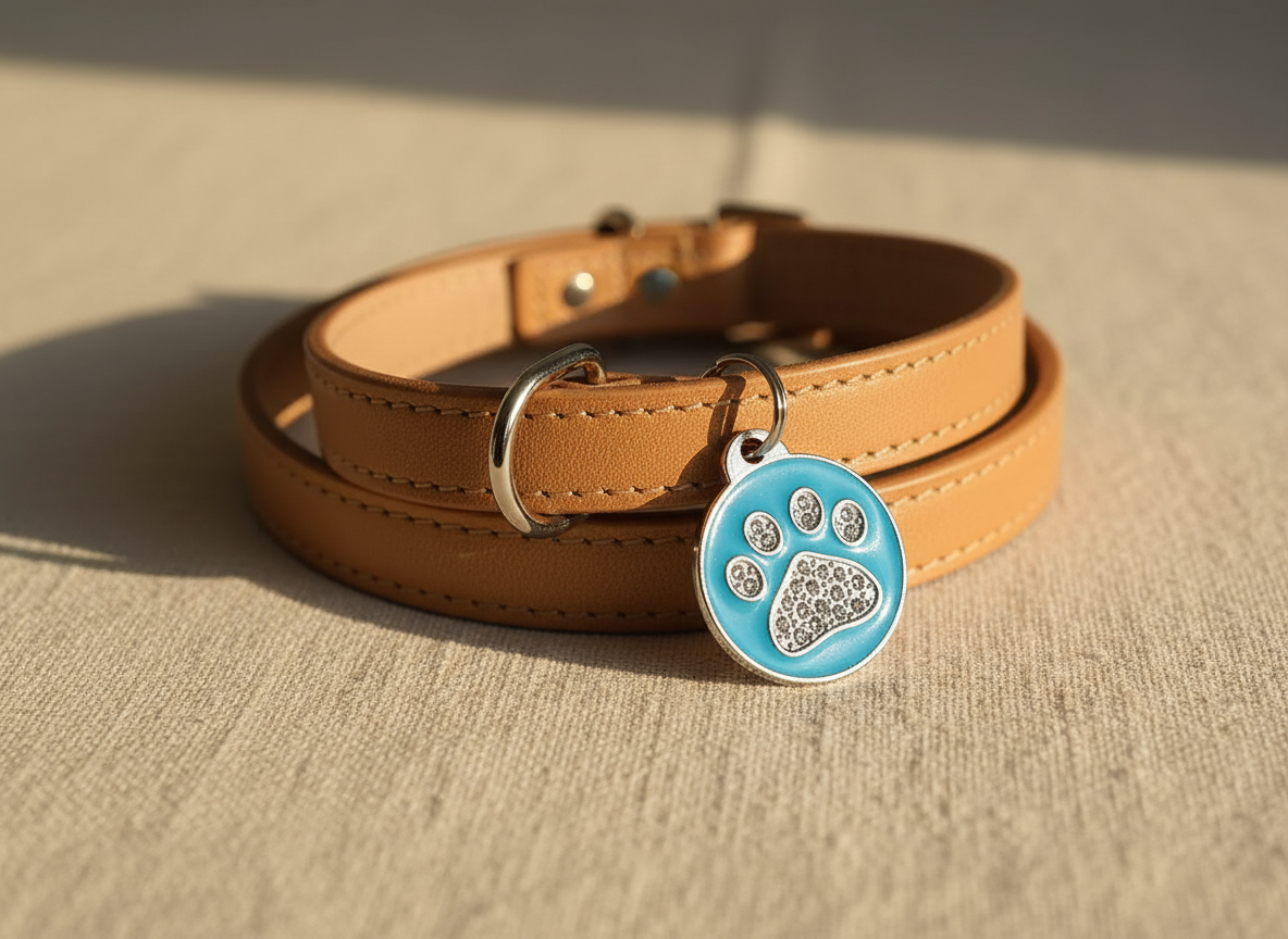 Ronde hondenpenning met strass en pootmotief