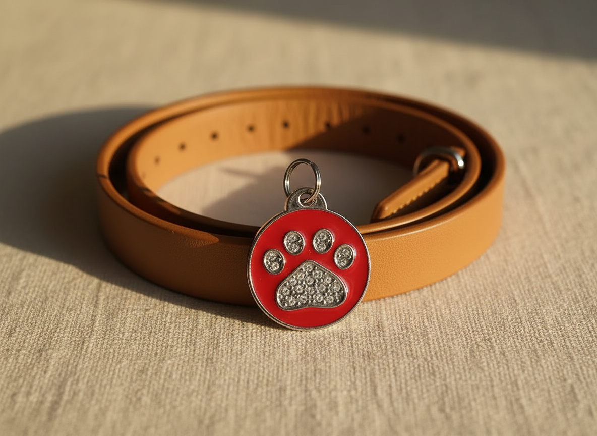 Ronde hondenpenning met strass en pootmotief