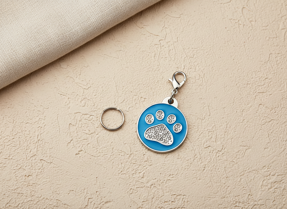 Ronde hondenpenning met strass en pootmotief