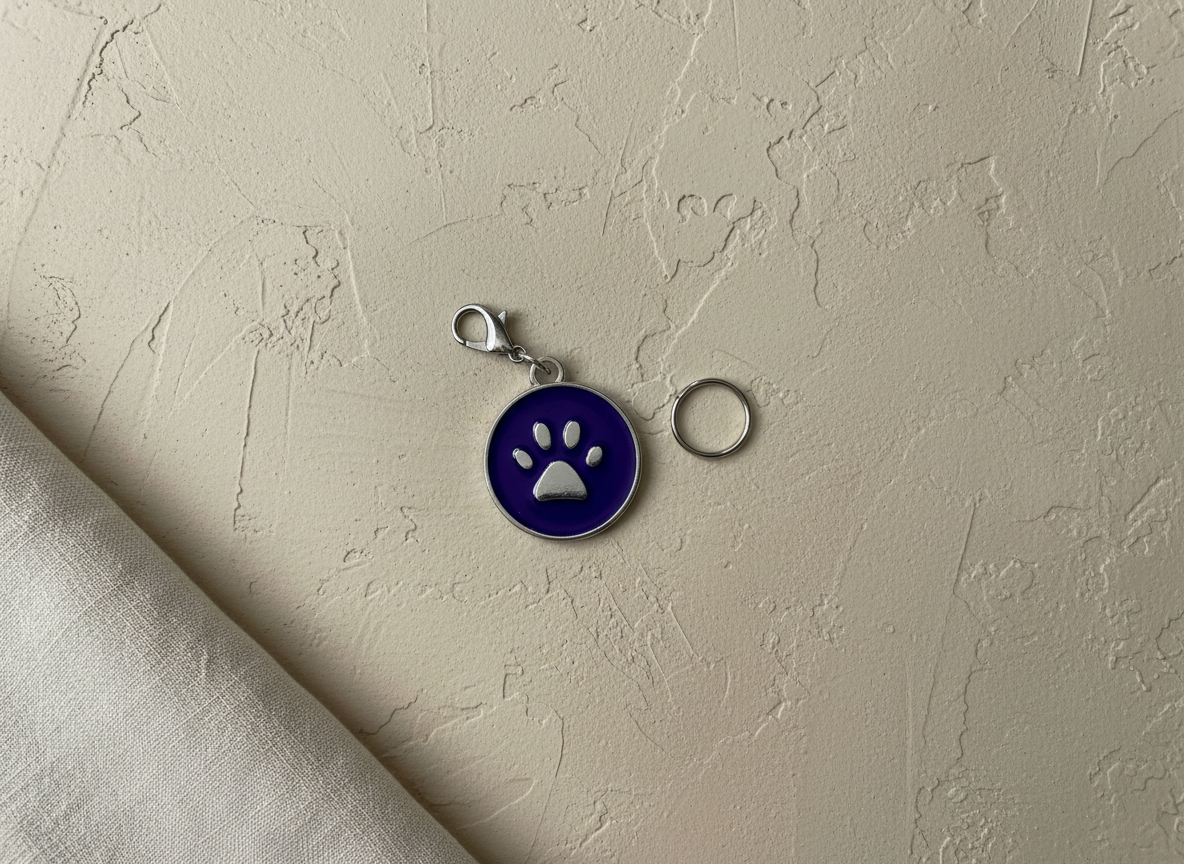 Ronde hondenpenning met strass en pootmotief