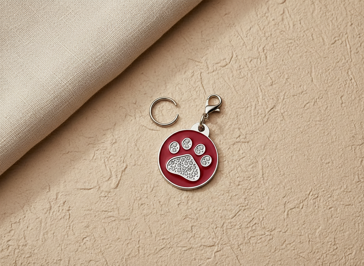 Ronde hondenpenning met strass en pootmotief