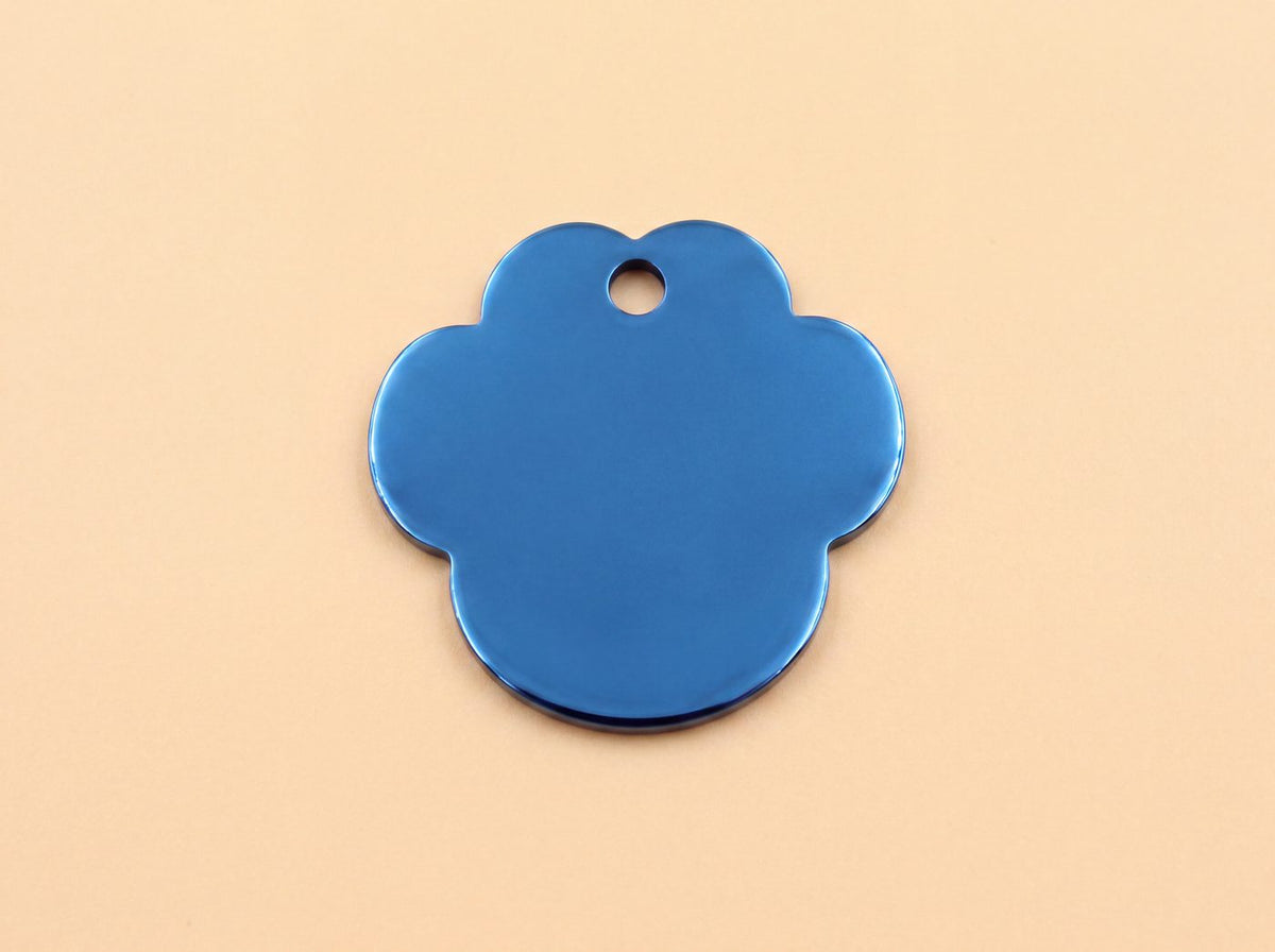 Blanco huisdierpenning in bloemvorm van roestvrij staal, blauw