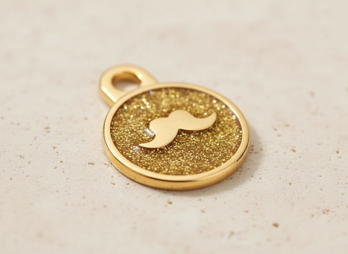 Ronde glitterpenning met snormotief, Britse stijl