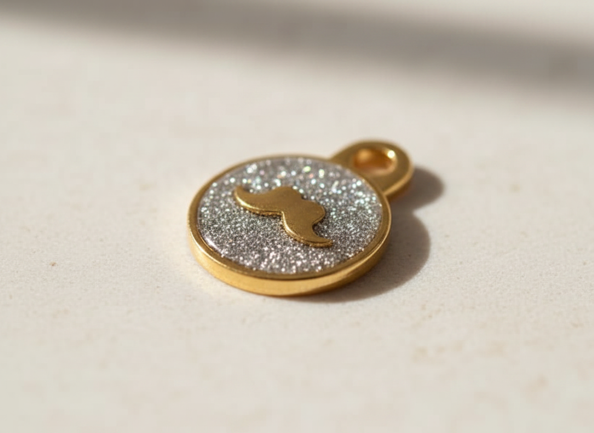 Ronde glitterpenning met snormotief, Britse stijl