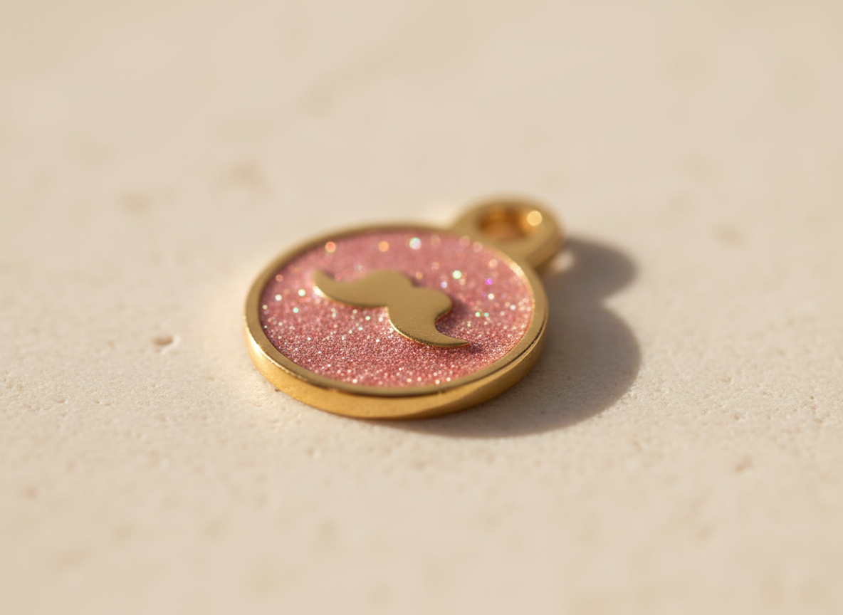Ronde glitterpenning met snormotief, Britse stijl