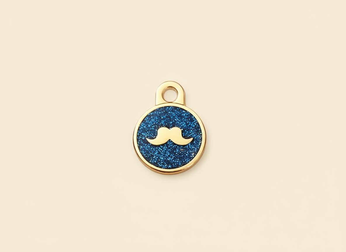 Ronde glitterpenning met snormotief in Britse stijl, donkerblauw