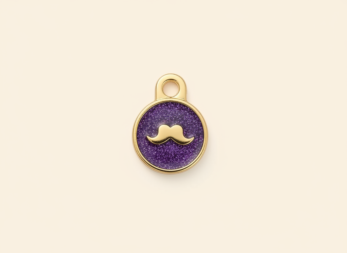 Ronde glitterpenning met snormotief in Britse stijl, donkerpaars