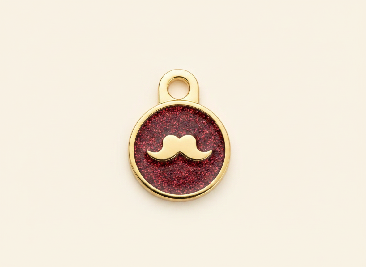 Ronde glitterpenning met snormotief in Britse stijl, donkerrood