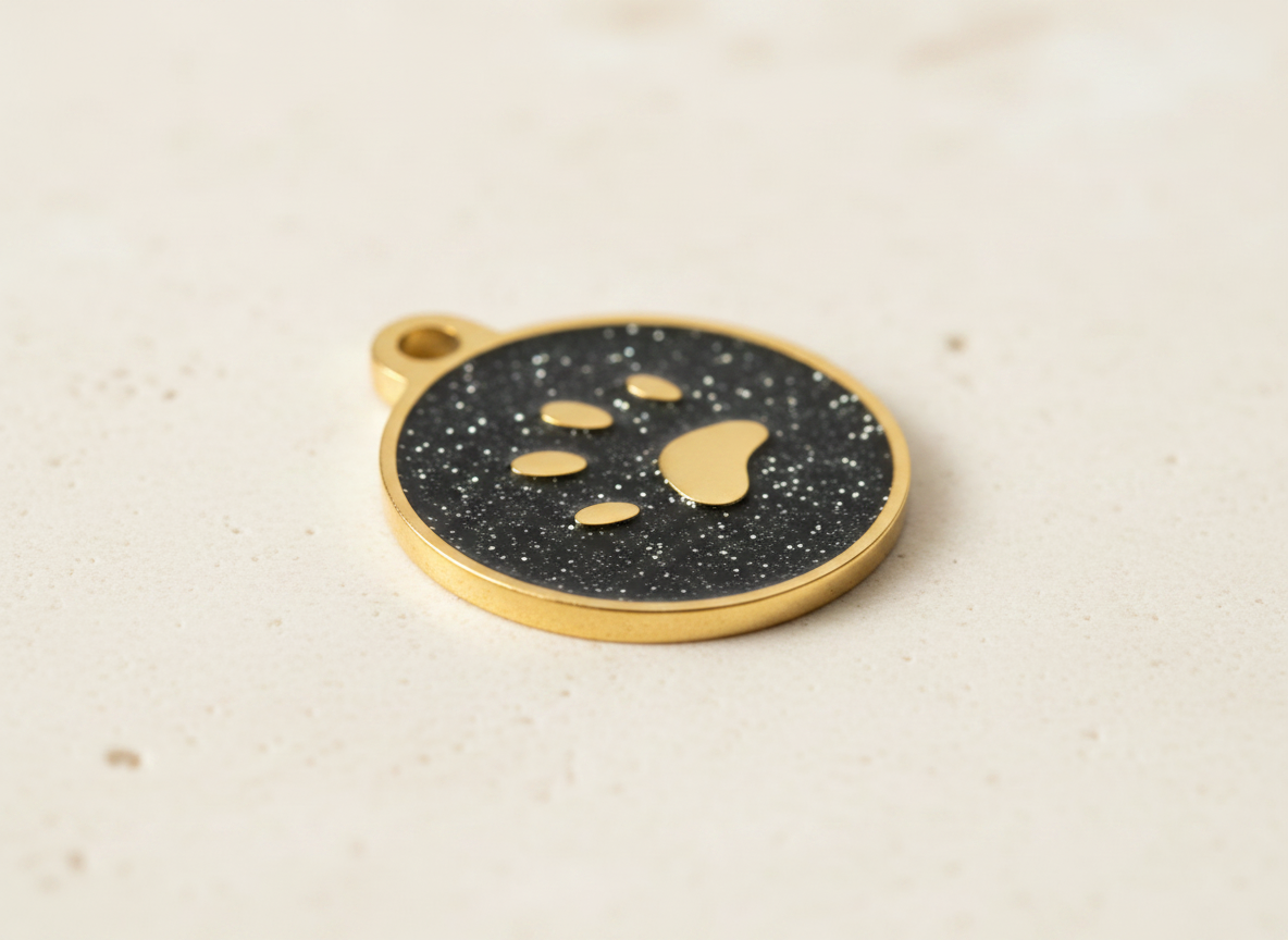 Huisdierpenning met goudkleurige pootafdruk en glitter