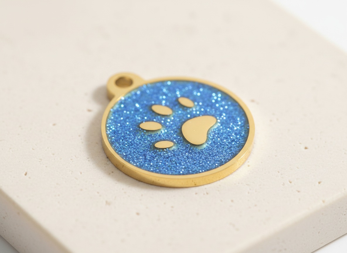 Huisdierpenning met goudkleurige pootafdruk en glitter