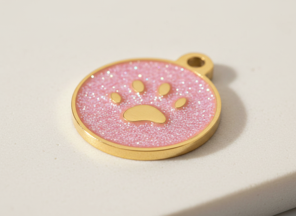 Huisdierpenning met goudkleurige pootafdruk en glitter
