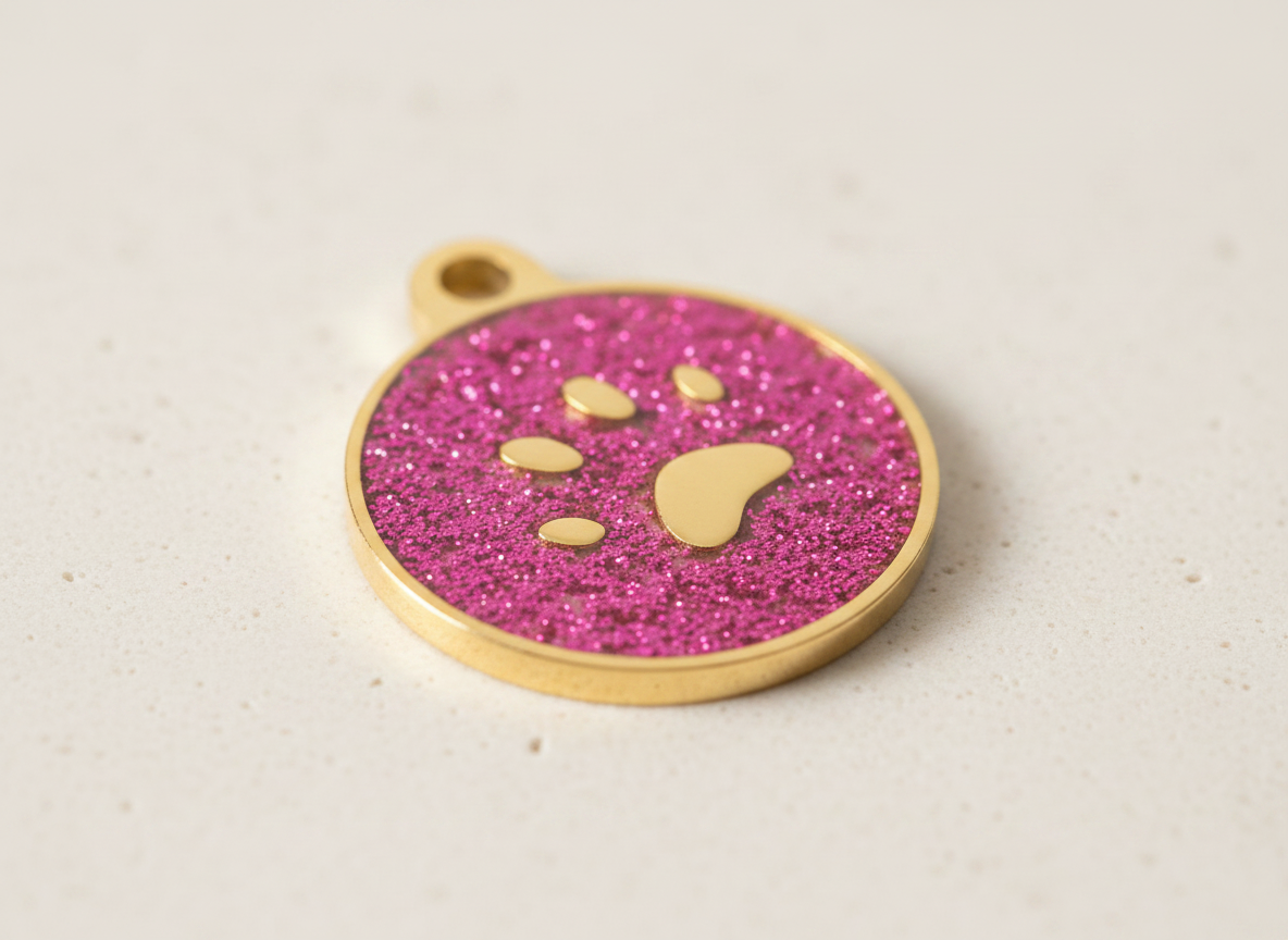 Huisdierpenning met goudkleurige pootafdruk en glitter