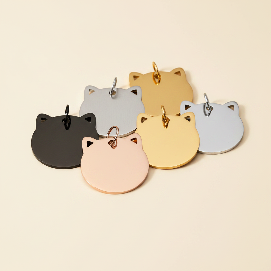 Kattenpenning in kattenkopvorm van RVS, 4 kleuren