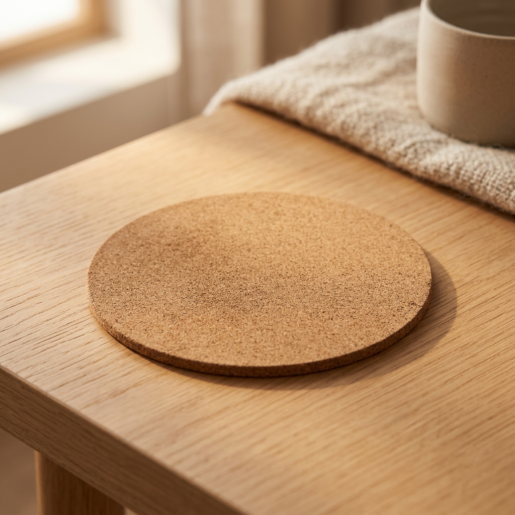 Kurken onderzetters, extra dun, 10 cm, per stuk, minimaal 10 stuks