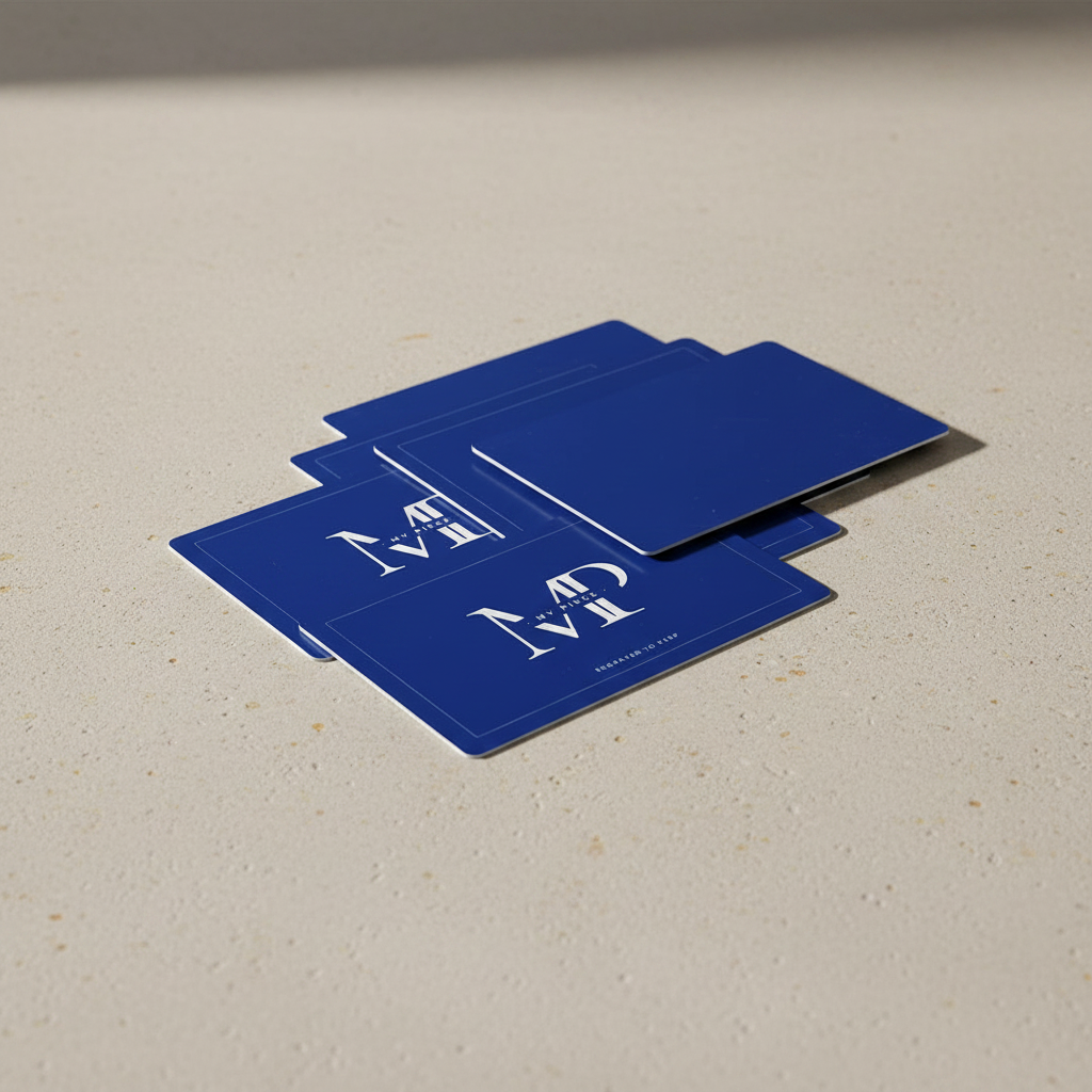 Metalen visitekaartje van gegraveerd aluminium, 0,8 mm dik, blauw