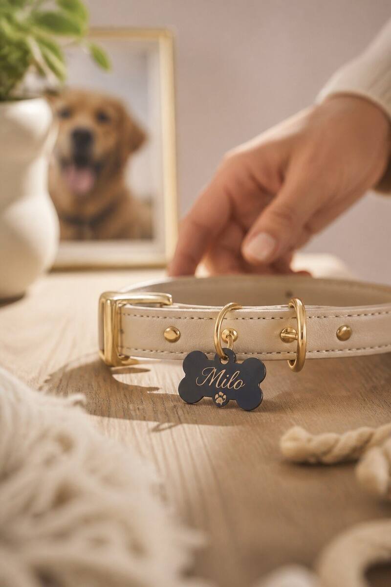 Penning met naam aan een halsband